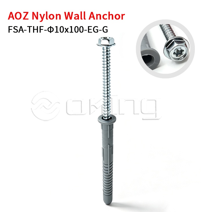 Vite flangiata esagonale Torx M10x100 elettrozincata AOZ con ancoraggio a parete in nylon grigio per facciate continua e installazione esterna