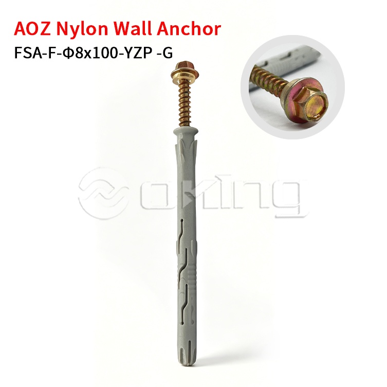 AOZ Vite flangiata esagonale Torx M8x100 in zinco giallo con ancoraggio a parete in nylon grigio per facciate continua ed installazione esterna