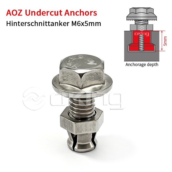 Ancoraggi sottosquadro AOZ in acciaio inossidabile M6x5mm, Hinterschnittanker per sistemi di fissaggio sottosquadro